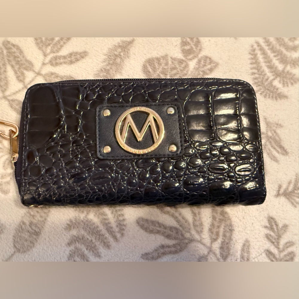 Navy  Crocodile Pattern Wallet/Wristlet by Mia K